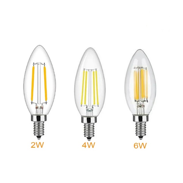 2W 4W 6W LED Filament Candle Light Bulb E12 E14 2700K Warm White C35 Clear Glass Dimmable Edison LED Chandelier Light Bulb