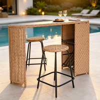 Ensemble table et tabourets de bar en rotin, comptoir de bar en verre trempé avec porte-bouteilles pour hôtel, balcon, terrasse - Fourniture en gros