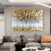 100% acrylique nordique peint à la main forêt d'or photos d'arbre moderne grande peinture à l'huile abstraite art mural fait à la main