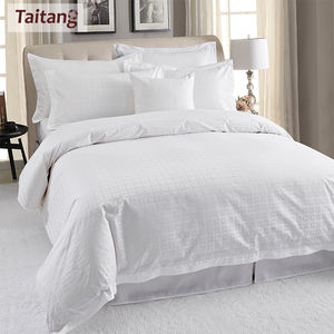 Solution de linge d'hôtel, design en grille, jacquard, literie d'hôtel, vente en gros personnalisée, drap de lit en coton blanc pour hôtel - Product Image 2