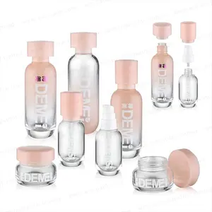 50ml 110ml 140ml Luxury New Cosmetic Product Gradient Pink Glass Lotion Bottle Packing With Pink Cap