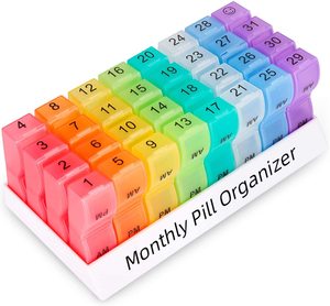 High Quality Eco-Friendly Plastic Pill Box Case Custom Logo 32-Month Monthly Organizer AM PM Daily Travel Companion Promotional