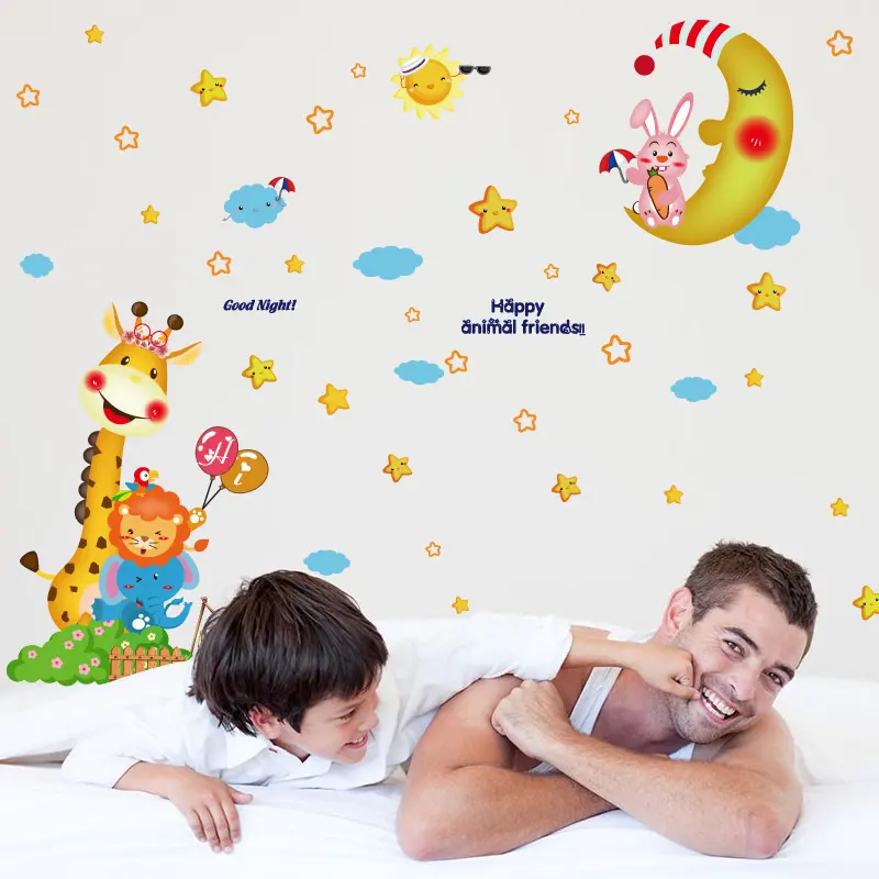 만화 기린 아이 동물 비닐 벽 스티커 보육 다채로운 원숭이 나무 벽 데칼 거실 침실 벽지 장식