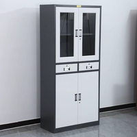 Armoire de rangement de bureau en acier étanche et résistante à l'humidité, avec porte supérieure en verre verrouillable, idéale pour usine, bureau, atelier