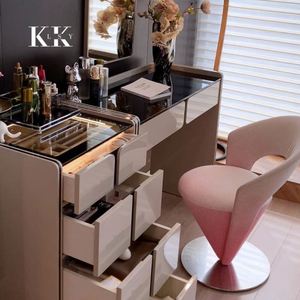 Tocador Moderno de Lujo con Espejo LED y Almacenamiento, Diseño Ajustable y Duradero para Artículos de Madera Maciza en Dormitorio, Hotel o Sala de Estar - Product Image 3