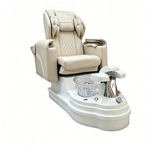 Fauteuil de pédicure électrique inclinable de luxe blanc crème, avec spa pour les pieds sans tuyauterie, support dorsal massant, station de pédicure pour salon de manucure - Product Image 5