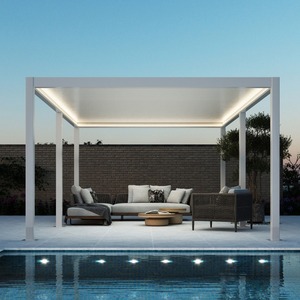Pérgola y Gazebo de Exterior de PVC y Aluminio <span class=keywords><strong>con</strong></span> Techo Rígido Impermeable, <span class=keywords><strong>con</strong></span> Control Remoto LED para Jardín, <span class=keywords><strong>Terraza</strong></span> y Patio Trasero - Product Image 4