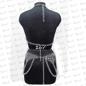 Handmade Antique Aluminum Chainmail Bikini Halter Bra <b>Skirt</b> Sexy Viking <b>Halloween</b> Party round Armour with Carved Engraving - Product Image 3