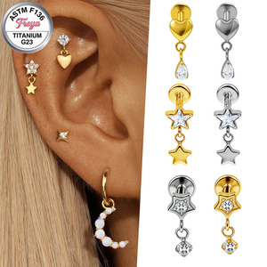 Pendientes Colgantes <span class=keywords><strong>de</strong></span> Moda, Anillos <span class=keywords><strong>de</strong></span> Nariz <span class=keywords><strong>de</strong></span> Titanio para Mujer, Joyería Fina con Estrella, Corazón, Zirconia, Piercing Daith, Labret, Helix - Product Image 3