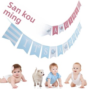 Bannière à suspendre rose pâle avec petit éléphant 'C'est une <span class=keywords><strong>fille</strong></span>' - pour la fête d'<span class=keywords><strong>anniversaire</strong></span> d'une petite <span class=keywords><strong>fille</strong></span> de 1 an, style minimaliste, en <span class=keywords><strong>carton</strong></span> - Product Image 4