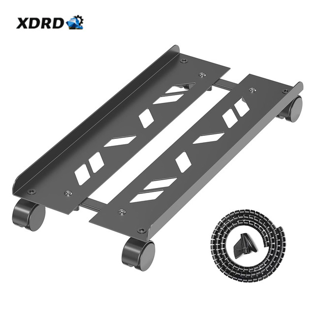 Adjustable Carbon Steel Computer Tower Stand Ventilated Mobile CPU Holder Most PC Towers Powder Coated Rolling Desktop Stand