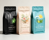 Sachets de thé en aluminium à fond plat, imprimés sur mesure, résistants à l'humidité, avec fermeture à glissière sur 8 côtés, adaptés au café, au thé et aux collations