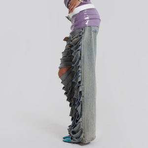 Pantalon Boyfriend Droit Délavé et Déchiré Taille Basse pour Filles - Nouvelle Collection OEM - Product Image 6