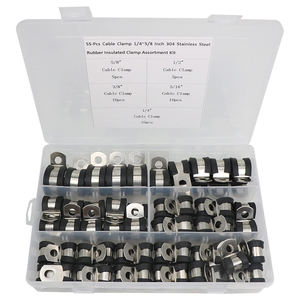 50 attaches de câble en caoutchouc, pinces métalliques isolées en acier inoxydable avec coussinet en caoutchouc, kit de pinces à câble avec boîte - Product Image 1