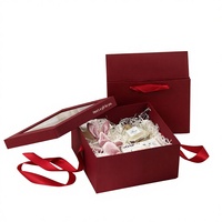 Boîte d'emballage cadeau de luxe haut de gamme avec logo personnalisé, fenêtre transparente en PVC, portable, écologique, réutilisable, avec nœud en ruban, pour mariage