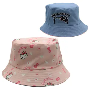 Cartoon Sanrioed Bucket Hat Kulomi Kitten Cat Melodi Cute Double-sided Wearing Sunhat All Season For Adult
