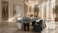 Table à manger en marbre italien avec base en métal, mobilier de salle à manger moderne et luxueux, solution tout-en-un