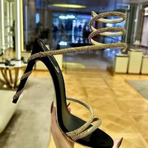 Sandalias de tacón de aguja con diamantes de imitación para mujer, estilo europeo y americano, novedad de verano 2024, tallas grandes, con aumento de altura, transfronterizas - Product Image 4