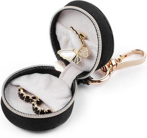 Round Zipper Jewelry Box With Butterfly Charm Black Velvet Interior Elegant Portable Storage <b>Case</b> For <b>Earrings</b> Rings Pendant - Product Image 1