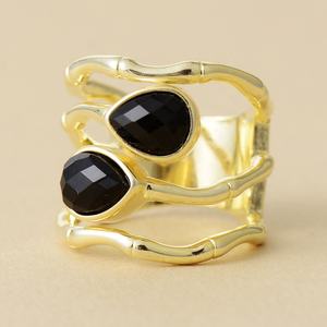 بيع بالجملة مجوهرات اوروبية مطلية بالذهب حجران عقيق أسود لابيس للنساء كوكوكوتيل باند خاتم خواتم على الموضة - Product Image 2