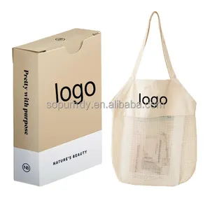 Filet à provisions en coton avec Logo personnalisé, fourre-tout réutilisable, grands sacs à provisions en maille pour épicerie supermark, fruits et légumes