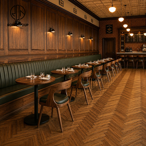Set di Arredamento Moderno per Ristoranti Ron Group, Divanetti Imbottiti in Pelle, Tavolo Rotondo in Legno, Sedie Personalizzate, Set Commerciale - Product Image 2