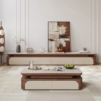 Nouvelle table basse et meuble TV couleur noyer pour petit salon, combinaison de meubles minimalistes pour appartement compact