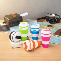 Bouteille d'eau en silicone de qualité alimentaire 420 ml, tasse pliable colorée avec poignée, gobelet de voyage pliable avec couvercles