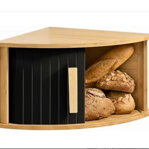 Caja de pan de bambú con puerta corredera con rejillas, almacenamiento de escritorio para cocina y comedor, organizador de alimentos y artículos diversos - Product Image 5