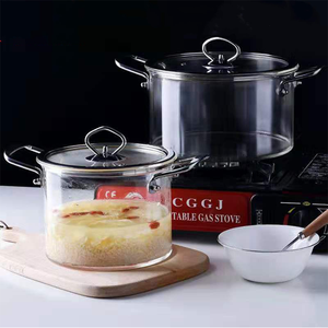 Ensemble de casseroles en verre fait main résistant à la chaleur avec couvercle, batterie de cuisine en verre antiadhésive, compatible avec les plaques de cuisson, <span class=keywords><strong>pour</strong></span> les pâtes et les nouilles - Product Image 1