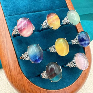 Wholesale Crystal Natural <strong>Crafts</strong> Amethyst <strong>Rings</strong> Adjustable Oval Healing Rose Quartz Aquamarine Gemstone Daily Jewelry <strong>Ring</strong> - Product Image 2