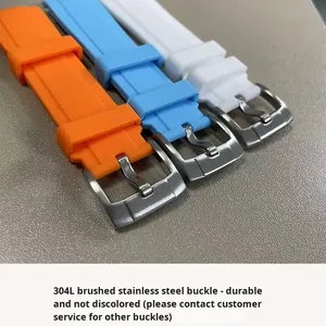 Factory Wholesale Stainless Steel Buckle Silicone Watch <b>Strap</b> for 20mm 22mm Curved End Sport Waterproof Pin Buckle - Product Image 3