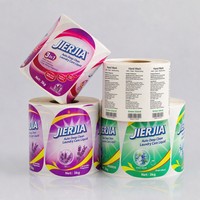 Étiquettes autocollantes personnalisées laminées mates en rouleau, autocollant durable à corps large pour lessive en poudre