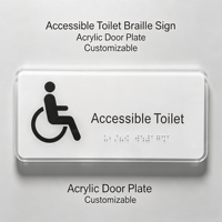 Plaque de porte tactile en acrylique modèle 009 avec symbole de fauteuil roulant et signalisation tactile pour toilettes accessibles, taille personnalisable pour lieux publics - Xiaoyao