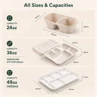 Assiettes compostables en bagasse à 2, 5 ou 6 compartiments, barquettes alimentaires jetables en fibre de canne à sucre avec couvercles, biodégradables pour fêtes, traiteur et pique-niques