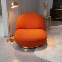 Fauteuil pivotant Orange Boucle, fauteuil de loisirs moderne rond rembourré avec base dorée pour salon