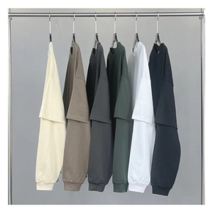 2024 nouveau T-Shirt à <span class=keywords><strong>manches</strong></span> <span class=keywords><strong>longues</strong></span> col rond surdimensionné pour hommes personnalisé <span class=keywords><strong>maillot</strong></span> Double couche avec faux deux pièces impression Design Technique lavée - Product Image 1