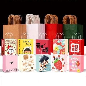 Wholesale Eco-Friendly Classic <b>Small</b> Custom Recyclable Kraft Gift <b>Bags</b> Brown <b>White</b> Confectionery Packaging with Handles - Product Image 5