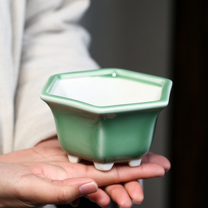 Pot de fleurs en céramique émaillée de sable violet, mini pot hexagonal, pour plantes succulentes, mousse, petites plantes vertes, ensemble de plantes en pot - Product Image 4
