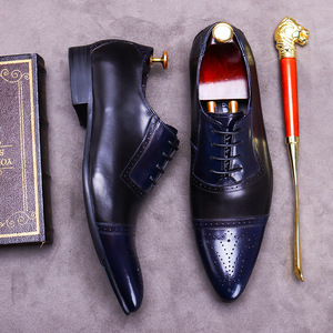 Handmade custom business formal leather English pointed-toe brogue men's multi-color wedding banquet leather <b>shoes</b> - Product Image 5