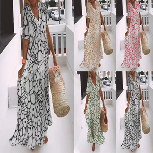 Vestido Largo Informal de Verano para Mujer, Talla Grande, con Estampado Geométrico, Cuello en V Profundo y Manga Corta, Dropshipping Shopify - Product Image 5