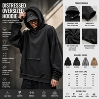Vente en gros de sweats à capuche pour hommes en coton French Terry de haute qualité, effet délavé à l'acide et effet usé, avec patch brodé, personnalisables, pour l'hiver