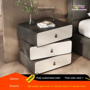 Mesita de noche de madera maciza moderna de gama alta 2025, mesitas de noche de almacenamiento creativas giratorias de cuero de grano de madera de lujo, muebles de dormitorio - Product Image 5