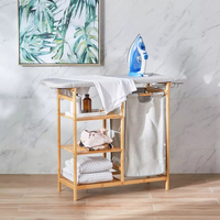Estante Cesto de Ropa Sucia para Baño de Bambú con Tabla de Planchar y Estantes de Almacenamiento