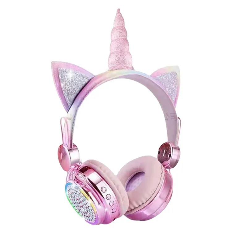 Clearance stock goods cat ear unicorn wireless headphone kids LED flashing luminous blue tooth headphone for girls