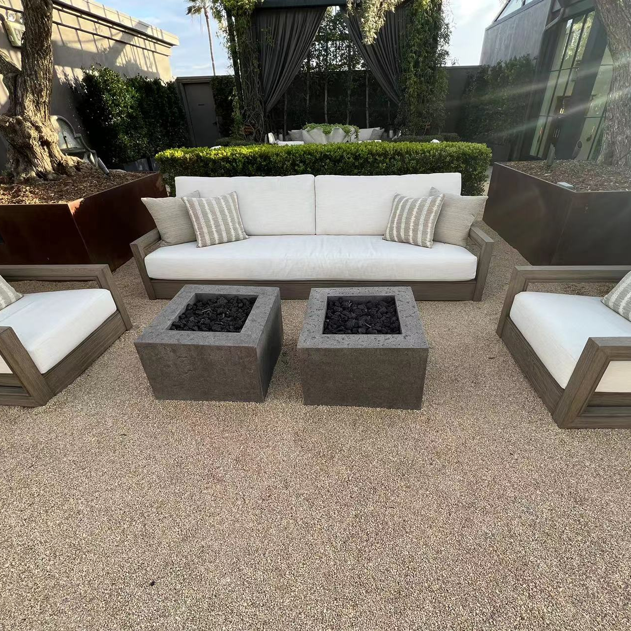 New arrival modern outside furniture outdoor waterproof teak wood patio garden sofa sets