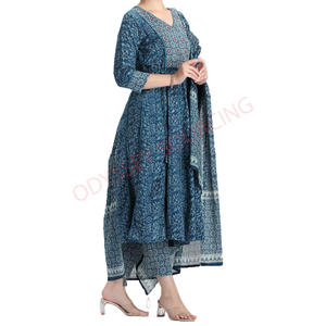Vestido Salwar Kameez de Satén con Cuello Redondo, Estilo Étnico y Casual para Mujer, Primavera, Transpirable, Lavable, Antiarrugas, Corte Ajustado - Product Image 4
