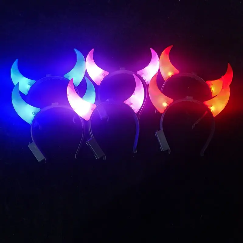 Fontes do partido Logotipo Personalizado Iluminar LED Headband Cabelo Banda Boi Chifre Colorido Piscando LED Diabo Chifres