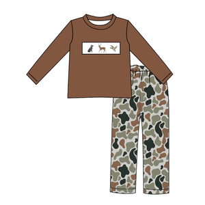 Conjuntos Casuales de Otoño para Niños y Niñas con Estampado de Camuflaje, Bordado de Perro, Ciervo y Pato, al por Mayor - Product Image 2