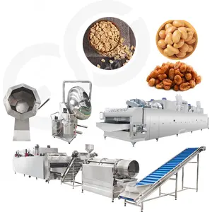 Máquina de fazer amendoim com pele de peixe, linha de produção de tempero de castanho de amêndoa crocante, farinha torrada e revestida